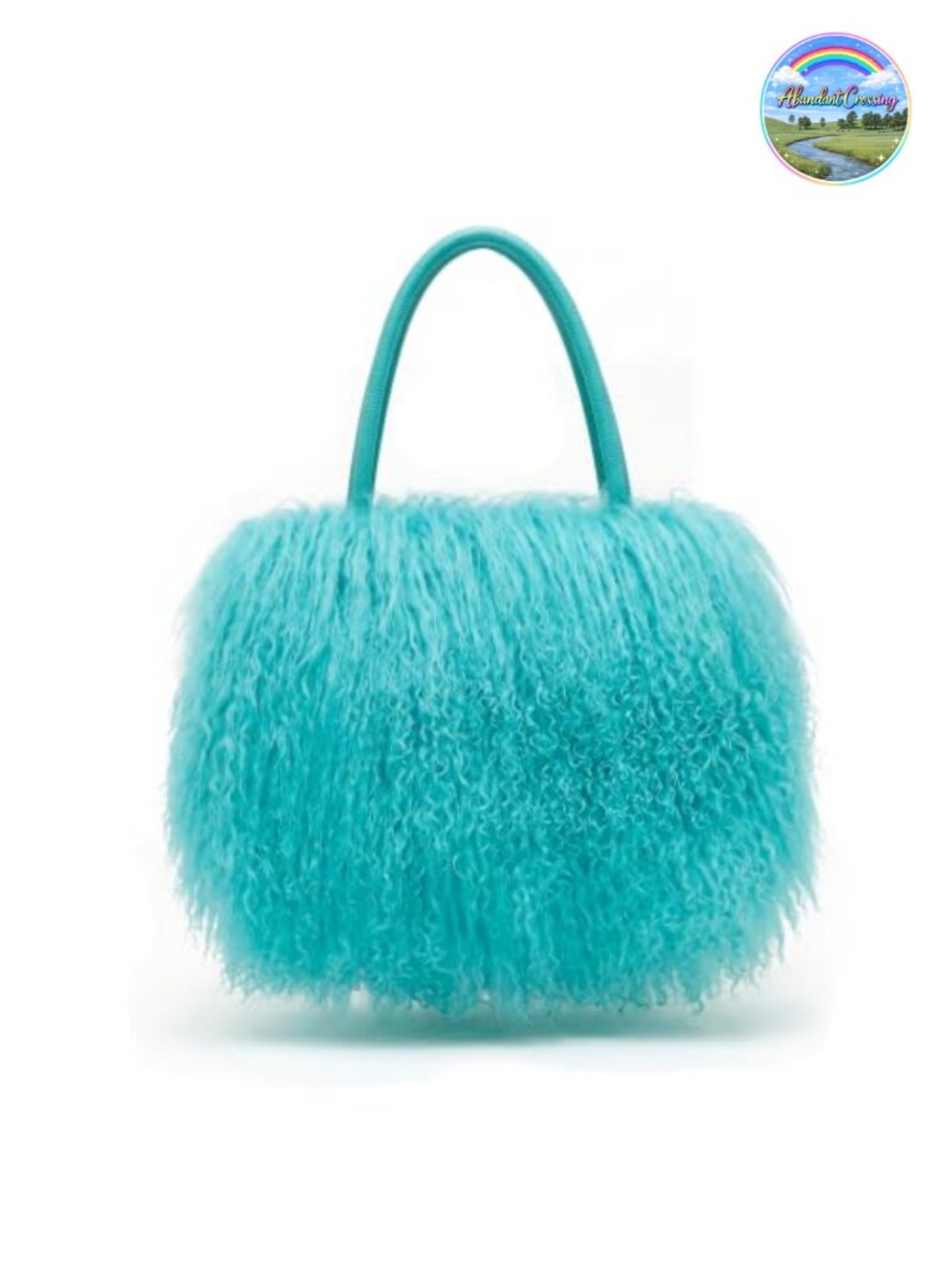 Real Mongolian Lamb Fur Purse Shoulder Bag Tote Genuine Leather Handles Button